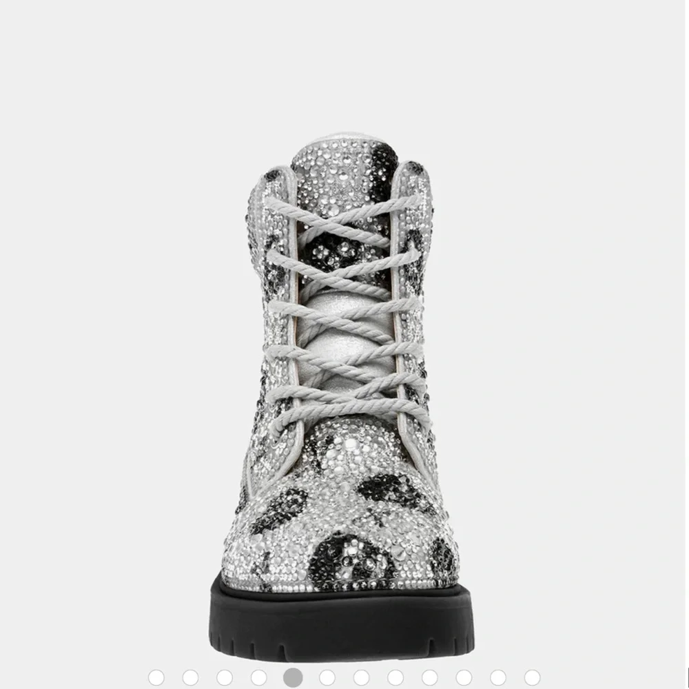 Betsey Johnson Sparkling Silver and Black Ankle Boots Halloween - Picture 5 of 8